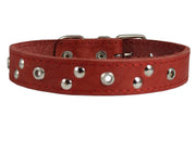 Genuine Leather Studded Dog Collar, Red, 1" Wide. Fits 13"-17.5" Neck Size