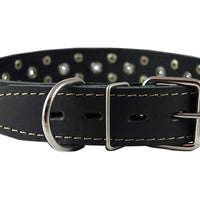 Genuine Leather Studded Dog Collar 22"x1.4" Black Fits 14.5"-18" Neck