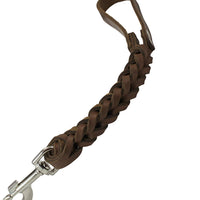 Dogs My Love Brown Leather Braided Dog Short Traffic Leash 12" Long 4-thong Square Braid.