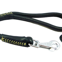 Round Genuine Rolled Leather Dog Short Leash 20" Long 5/8" Wide Black Lead for Large Breeds
