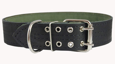 Genuine Leather Dog Collar, Padded, Black 1.75