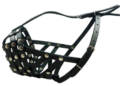 Secure Leather Mesh Basket Dog Muzzle #14 Black - Boxer, English Bulldog (Circumf. 13