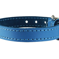 Genuine Leather Dog Collar for Smallest Dogs and Puppies 3 Sizes Blue
