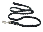Genuine Fully Braided Leather Dog Leash 4 Ft Long 1/2" Wide Black, Small Breeds