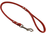 Round Genuine Rolled Leather Dog Short Leash 24" Long 3/8" Wide Red for Medium Breeds