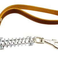 Brown Shock Absorbing Leather Dog Short Traffic Leash 20" Long for Large to XLarge Breeds