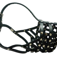 Secure Leather Mesh Basket Dog Muzzle #16 Black - Great Dane, Mastiff (Circumf 15.5", Snout 4.5")