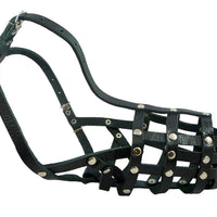 Secure Leather Mesh Basket Dog Muzzle #13 Black - Husky, Retriever (Circumf 12.25", Snout 4.75")