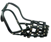 Secure Leather Mesh Basket Dog Muzzle #13 Black - Husky, Retriever (Circumf 12.25", Snout 4.75")