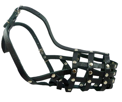 Secure Leather Mesh Basket Dog Muzzle #13 Black - Husky, Retriever (Circumf 12.25