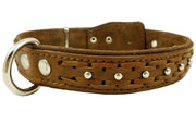 Genuine Leather Braided Studded Dog Collar, Brown 1.25" Wide. Fits 16"-20.5" Neck.