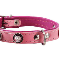 Dogs My love Spiked Genuine Leather Dog Collar Padded Baby Pink/Pink