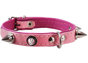 Dogs My love Spiked Genuine Leather Dog Collar Padded Baby Pink/Pink