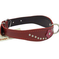Red Genuine leather Designer Dog Collar 11"x3/4" with Studs, Daisy, and Rhinestone