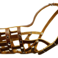 Secure Leather Mesh Basket Dog Muzzle #13 Brown - Labrador, Husky (Circumf 12.25", Snout 4.75")