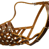 Secure Leather Mesh Dog Basket Dog Muzzle #11 Brown - Pit Bull, AmStaff (Circumf 12", Snout 3.5")