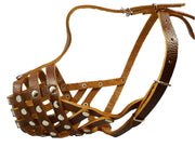 Secure Leather Mesh Dog Basket Dog Muzzle #11 Brown - Pit Bull, AmStaff (Circumf 12", Snout 3.5")