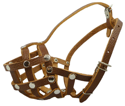 Secure Leather Mesh Basket Dog Muzzle #17 Brown - Spaniel,Poodle,Schnauzer(Circumf 9.5