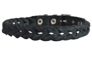 Black Genuine Leather Braided Dog Collar Braided 1" Wide, Fits 18"-21.5" Neck, Medium