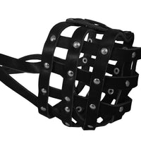 Real Leather Dog Basket Muzzle #114 Black (Circumf 17.3", Snout Length 4.3") XXLarge Mastiff, Dane