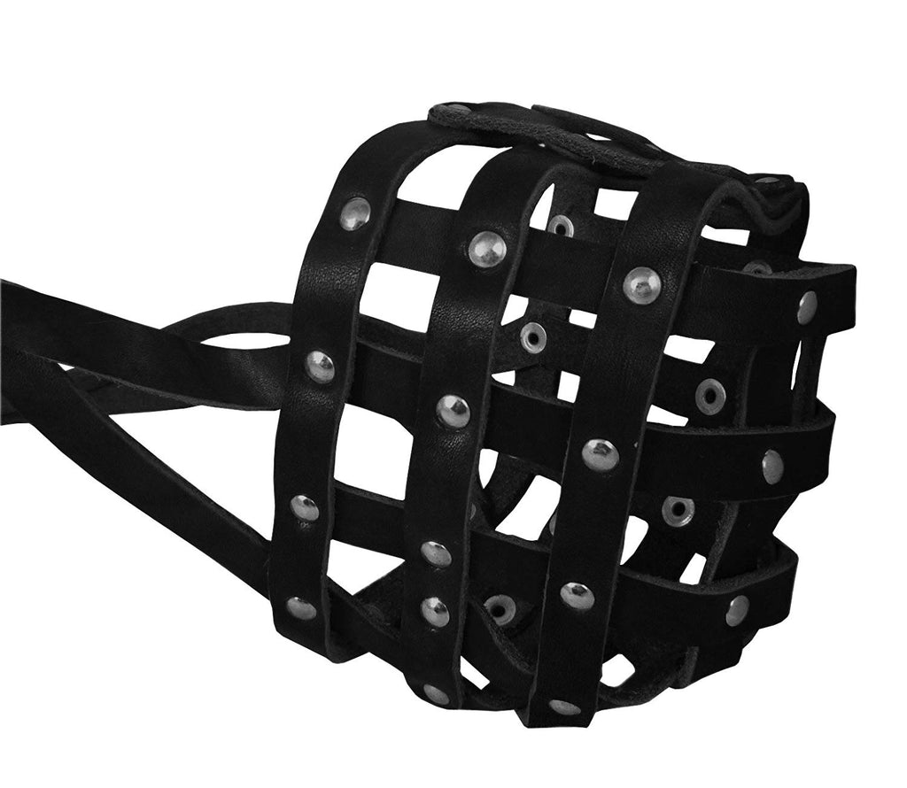 Real Leather Dog Basket Muzzle #114 Black (Circumf 17.3", Snout Length 4.3") XXLarge Mastiff, Dane