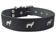 Genuine Leather Studded Dog Collar, Black, 1.5" Wide. Fits 16"-20" Neck Size Amstaff