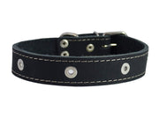 Genuine Leather Studded Dog Collar, Black, 1.25" Wide. Fits 15"-18.5" Neck . Amstaff