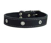 Genuine Leather Studded Dog Collar, Black, 1.5" Wide. Fits 16.5"-20.5" Neck Size Amstaff