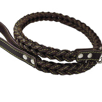 4-thong Square Fully Braided Genuine Leather Dog Leash, 3.5 ft Length 1" Wide Brown Large to X-Large