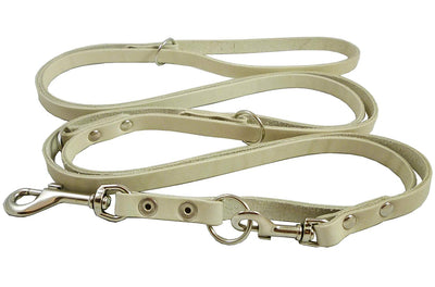 White 6 Way Euro Leather Dog Leash, Adjustable Lead 49