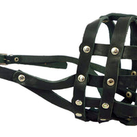 Genuine Leather Basket Dog Muzzle #110 Black - Bulldog, Boxer (Circumf 13.7", Snout Length 2.75")