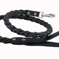 4-thong Round Fully Braided Genuine Leather Dog Leash, 4 Ft x 3/4" (20mm) Black, XLarge Breeds