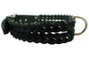Double Braid Black Genuine Leather Dog Collar Braided 1.5" Wide, Fits 19.5"-22.5" Neck, Large