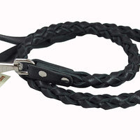 4-thong Round Fully Braided Genuine Leather Dog Leash, 4 Ft x 3/4" (20mm) Black, XLarge Breeds
