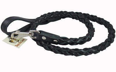 4-thong Round Fully Braided Genuine Leather Dog Leash, 4 Ft x 3/4
