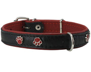 Genuine Black Leather Metal Paw Studs Soft Black Leather Padded Dog Collar 5/8" Wide 10"-12" Neck
