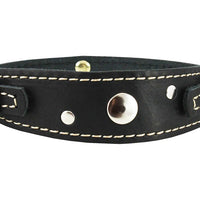 Genuine Leather Two Buckles Dog Collar 9.5"-12.5" Neck for Small Breeds and Puppies Black