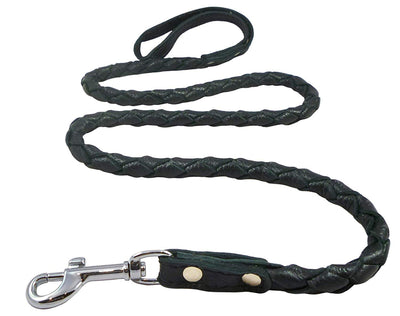 4-thong Round Fully Braided Genuine Leather Dog Leash, 4 Ft x 5/8