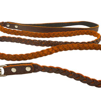 Genuine Fully Braided Leather Dog Leash 4 Ft Long 1/2" Wide Brown, Small Breeds