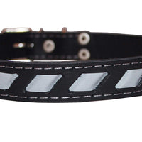 High Quality Genuine Leather Reflective Dog Collar 24"x1" Black Fits 17.5"-22.5" Neck