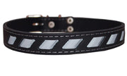 High Quality Genuine Leather Reflective Dog Collar 24"x1" Black Fits 17.5"-22.5" Neck