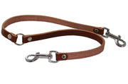 Genuine Leather Double Dog Leash - Two Dog Coupler (Brown, Small: 15" long by 1/2" wide)
