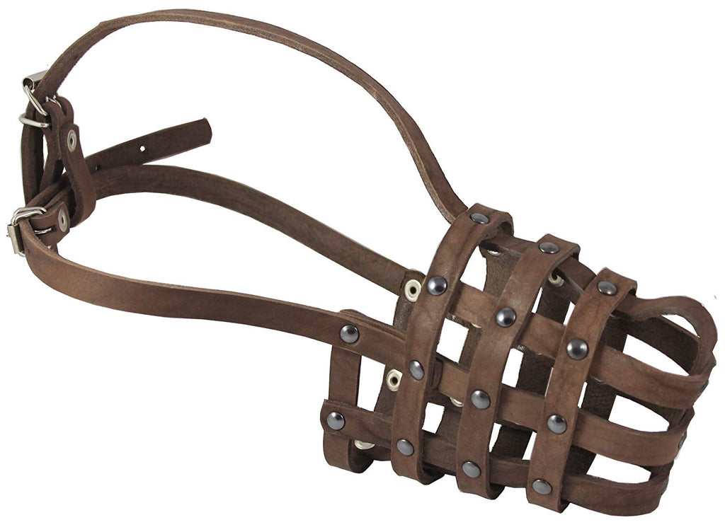 Leather Mesh Basket Secure Dog Muzzle #143 Brown (Circumference 11.5", Snout Length 4.25")