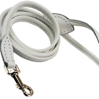 Dogs My Love 4ft Long Round Genuine Rolled Leather Dog Leash White