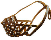Secure Leather Mesh Basket Dog Muzzle #15 Brown - Rottweiler (Circumference 13.5", Snout Length 4")