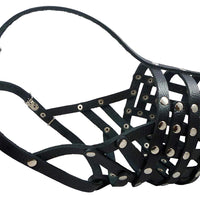 Secure Leather Mesh Basket Dog Muzzle #16 Black - Great Dane, Mastiff (Circumf 15.5", Snout 4.5")