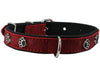 Genuine Red Leather Metal Paw Studs Soft Leather Padded Dog Collar 3/4" Wide. Fits 10"-14" Neck.