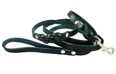 8' Genuine Leather Braided Dog Leash Black 3/4