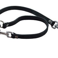Genuine Leather Double Dog Leash - Two Dog Coupler (Black, Small: 15" long by 1/2" wide)