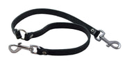 Genuine Leather Double Dog Leash - Two Dog Coupler (Black, Small: 15" long by 1/2" wide)